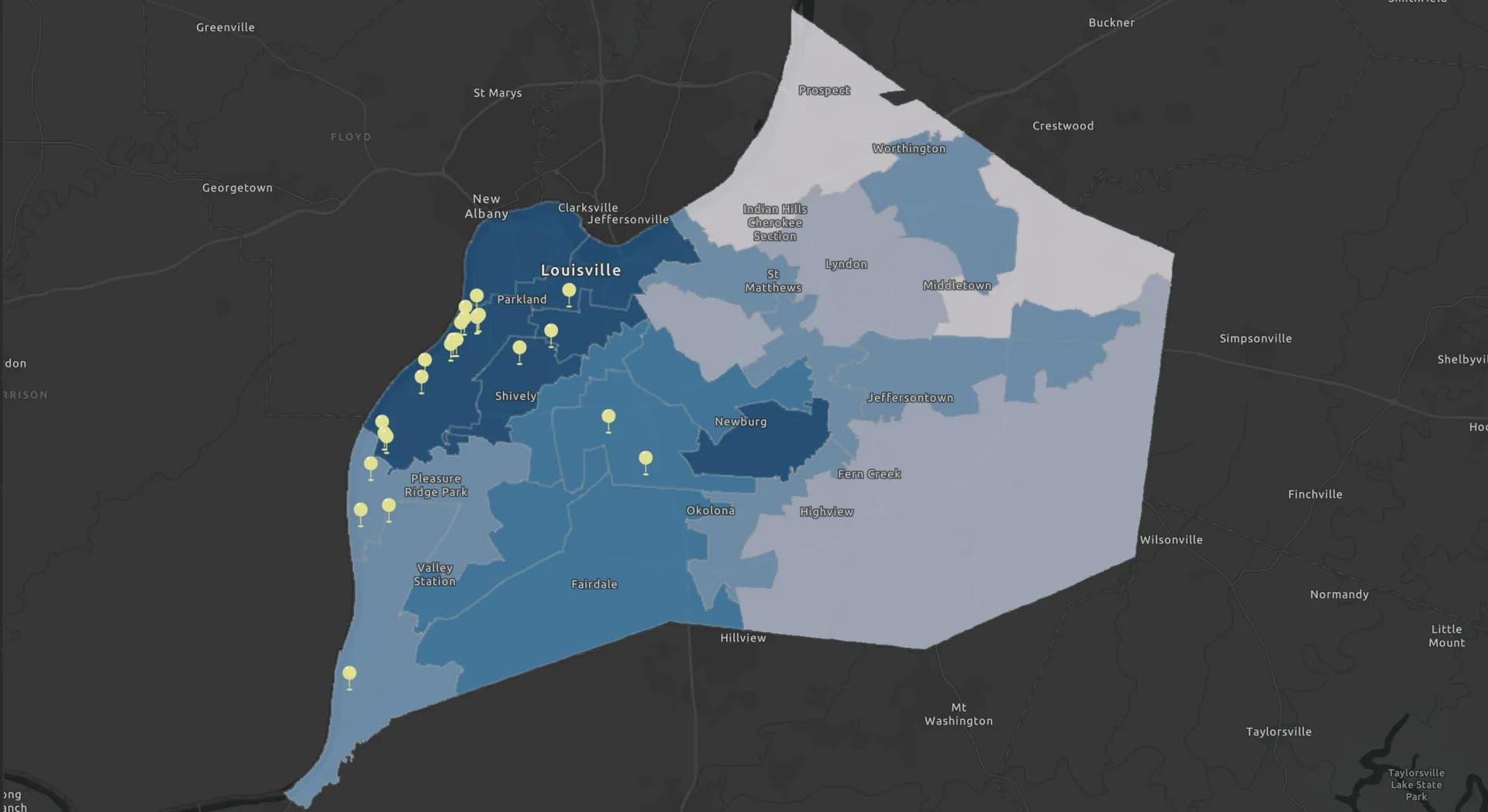 map showing greatest environmental injustice in louisville